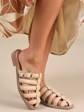 DV Dolce Vita Falcun Raffia Fisherman Slide Mule Sandals Natural Size 10